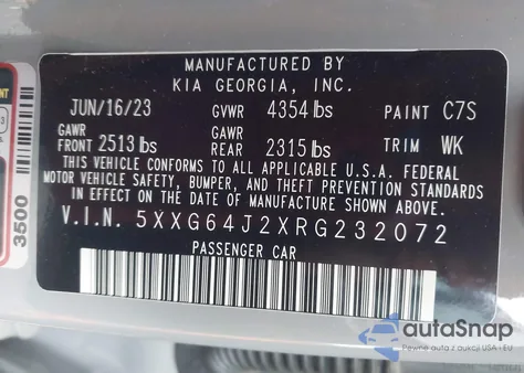 2024 Kia K5 Gt-Line from USA, damaged, VIN 5XXG64J2XRG232072